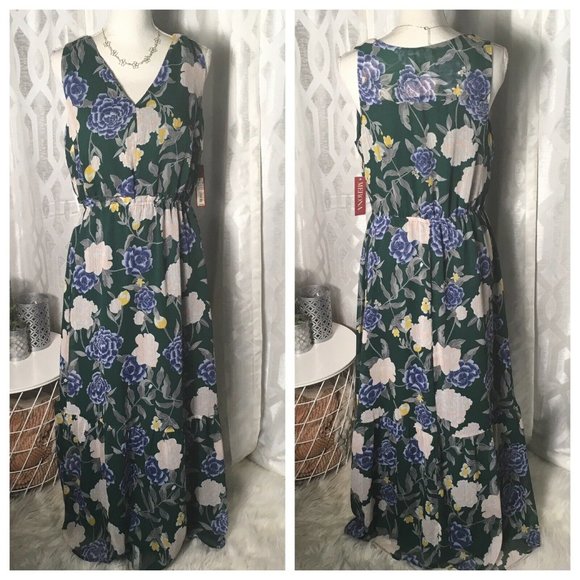 Merona Dresses & Skirts - Merona Women Green Floral Sleeveless ruffle Hem Ma